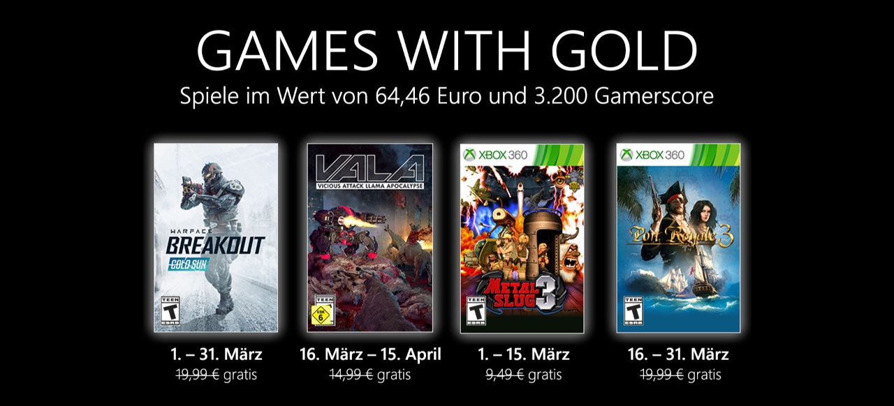 Xbox Games with Gold Im März 2021 u.a. mit Metal Slug 3