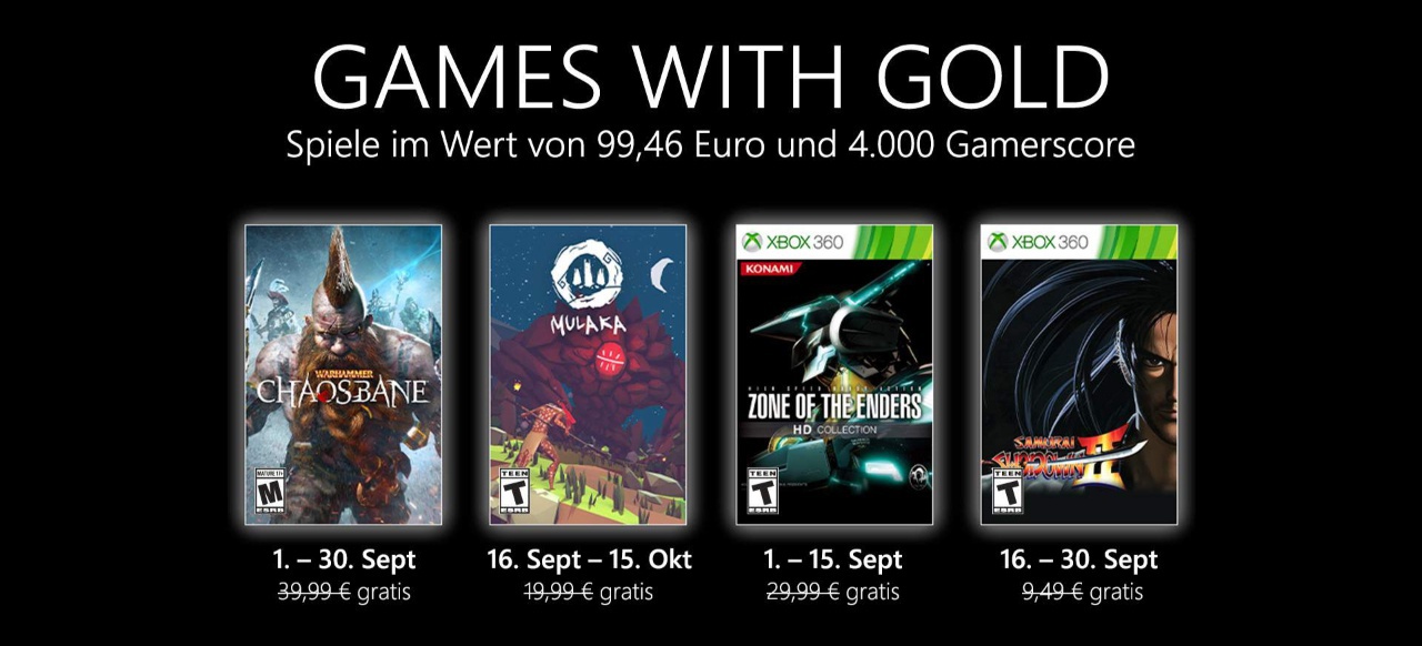 Cusco plek plaag Xbox Games with Gold: Im September 2021 mit Warhammer Chaosbane, Mulaka und  Zone of the Enders 3D Collection