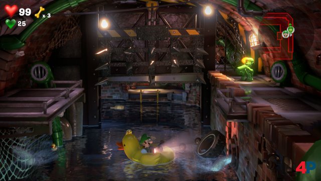 Nette Abwechslung: Hier sitzt Luigi in der Aufblas-Gummiente - als Fluigi msst ihr ihm den Weg freirumen.