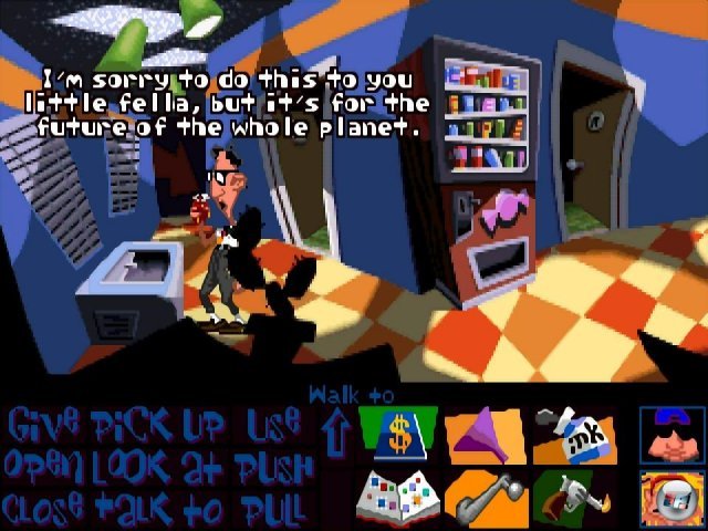 Der ikonische Moment von DotT: Der Hamster landet nicht in der Mikrowelle, sondern in der Tiefkhltruhe - das damit verbundene Puzzle ist reprsentativ fr das wundervoll durchgeknallte Design des Spiels.