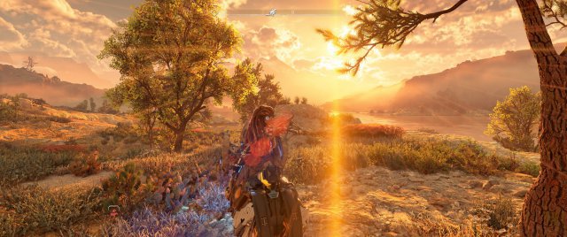 Wenn die Sonne richtig scheint und man den richtigen Winkel trifft, wirkt Horizon Forbidden West nahezu malerisch und beruhigend.