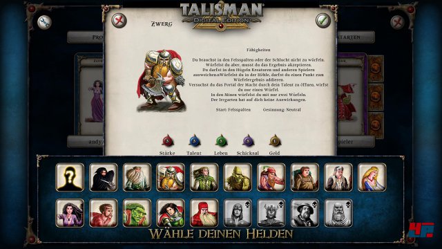 Welche Klasse darf es sein? Talisman bietet wie das Brettspiel-Original eine üppige Auswahl an Figuren.