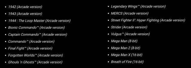 Diese 18 Capcom-Games (Version in Klammern) sind auf der Evercade EXP vorinstalliert.