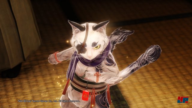 Man begegnet vielen skurrilen Wesen der japanischen Folklore, darunter auch Schutzgeister wie diese Katze.