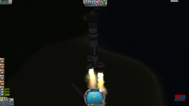 We have liftoff: Eine Kerbin-1 Trgerrakete bringt einen Kommunikationssatelliten in den Orbit. 