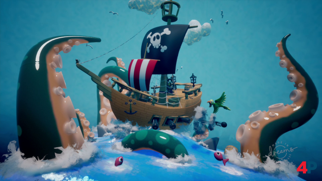 Durch das animierte Kunstwerk "Pirate Predicament" fliegt man mit schnellen Kamerafahrten. Die Kreation von Perjoss gewann den Community-Jam zum Thema "Piraten".