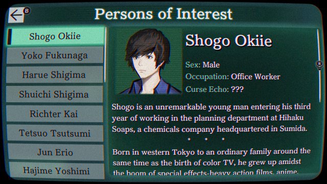 Alle relevanten Informationen über auftretender Darsteller, zu den Geheimnissen von Honjo und zu Tokyo selbst, sind feinsäuberlich im Menü aufgelistet und jederzeit abrufbereit.