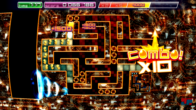 Am linken Bildrand sieht man noch das grere Labyrinth aus dem der Spieler kam. Hat man alle Zielkreuzchen erreicht, geht es weiter ins kleinere Exemplar rechts unten.