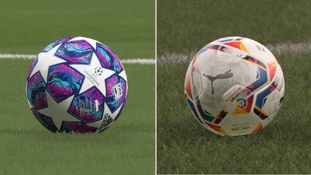 Nahaufnahme aus der Widerholung: neues Ball-Modell auf PS5 (links) vs. alter Ball auf PS4 (rechts).