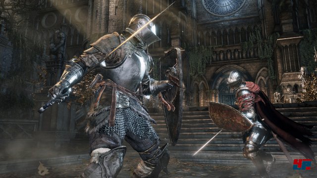 Der wandernde Ritter trägt Metallrüstung und sein Schwert ist vielseitig einsetzbar. Aus der Stellung 'Ready stance' heraus hat er viele Schlagtechniken parat. Mit Schwert und Schild kann er sehr strategisch kämpfen.Screenshot - Dark Souls 3 (PC)