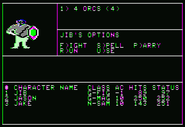 ...auf Apple II wirkte die Kulisse sehr spartanisch, aber man konnte Orks immerhin sehen.