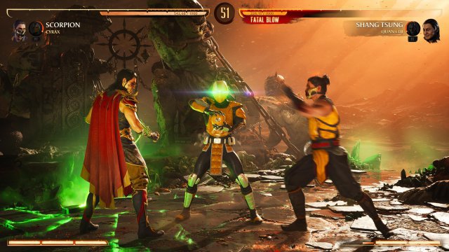 Cyrax untersttzt Scorpion mit einem explosiven Kameo-Attacke.