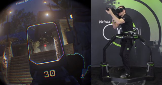 So stellt sich Virtuix die Virtual Reality vor: In einer so genannten Tretmhle knnen Spieler von Call of Duty und anderen Titeln die Aktionen der Spielfigur fast vollstndig nachahmen.