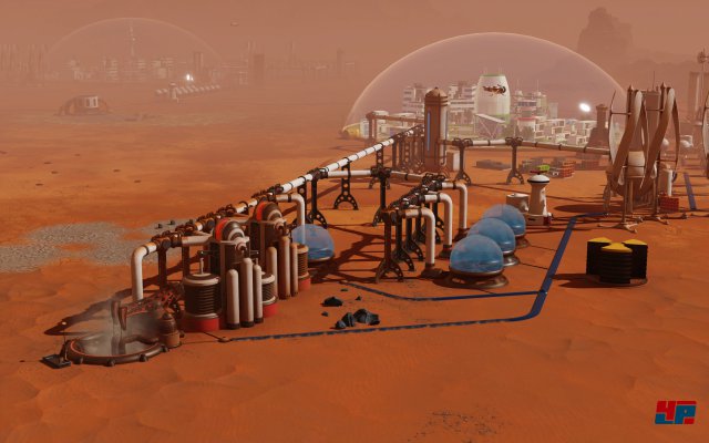 Auf der Marsoberflche mssen zunchst die Grundlagen geschaffen bzw. errichtet werden, damit spter dort Menschen leben knnen. 