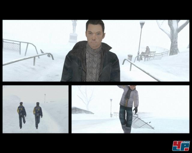 Die Regie zeigt euch parallele Ereignisse: Die Polizisten, die euch suchen; den Jungen, der gleich im Eis einbricht. (Xbox)