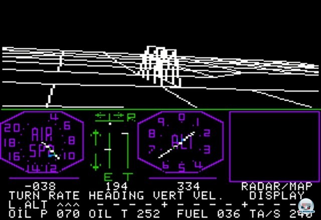 <b>Flight Simulator</b>
<br><br>
Die Geschichte des Flusi begann in den spten Siebzigern: Student Bruce Artwick aus Illinois entwickelte eine Technik, um Positionsdaten in Echtzeit durch ein dreidimensionales Gittermodell darzustellen. Aus einer Demo entstand 1980 der erste Flight Simulator fr den Heimcomputer Apple II, herausgegeben von Artwicks frisch gegrndeten Firma subLOGIC. Es gab ein Cessna-Cockpit, diverse Instrumente, drei Landepltze, eine Bergkette und einen British Ace genannten Luftkampf-Modus. 2241039