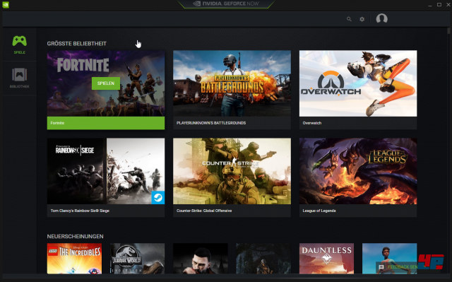 Auf der Startseite von GeForce Now werden neue "Highlights", neue Spiele , Free-to-play-Titel etc. vorgestellt