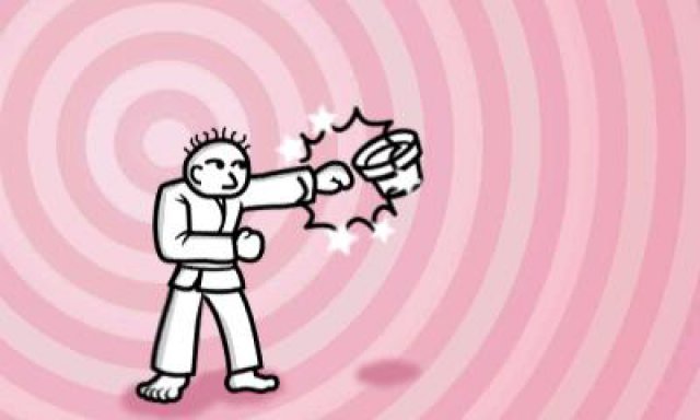 Eines der einfacheren Minispiele: Als Karateka muss man im Takt auf Gegenstnde einprgeln.