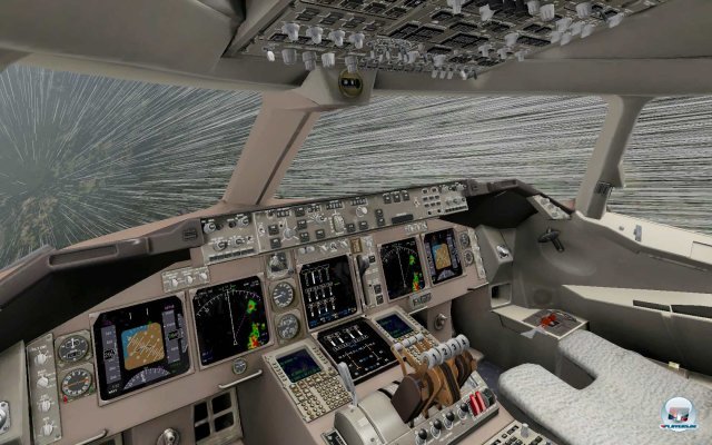 Das voll funktionstchtige 3D-Cockpit der Boeing 747-400. Jeder Schalter bewirkt das was er in der Realitt auslst.