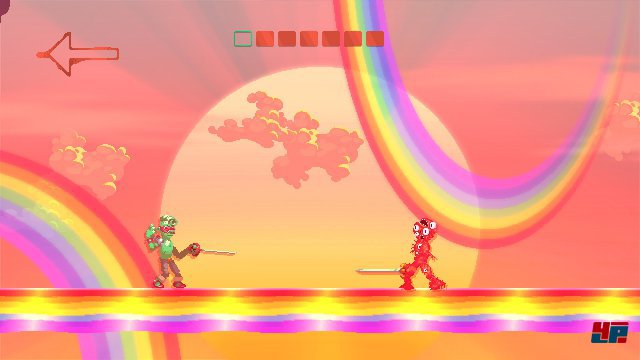 Grner Cyberpunk gegen roten Mutanten auf Regenbogenbrcke: Die Charaktere und Umgebungen sind abwechslungsreich und herrlich bizarr.  