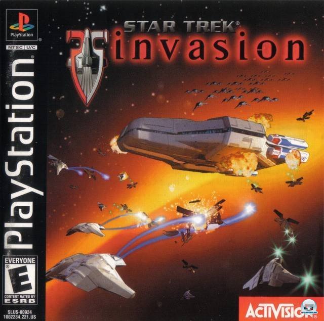 <b> Star Trek: Invasion (2000, Warthog) </b> <br> <br>  Auf der PSone schwang man sich im Jahr 2000, vllig Star-Trek-untypisch, in das Cockpit verschiedener Jger (!), um in der Weltraum-Kampfsimulation Invasion Cardassianer, Klingonen, Borg und die neuen Kam'Jahtae unschdlich zu machen. Die unabhngige Storyline, angesiedelt im spten Dominion-Krieg, beinhaltet dabei auch Charaktere wie Worf und Picard, die in Realfilm-Sequenzen auftauchen. 92459703